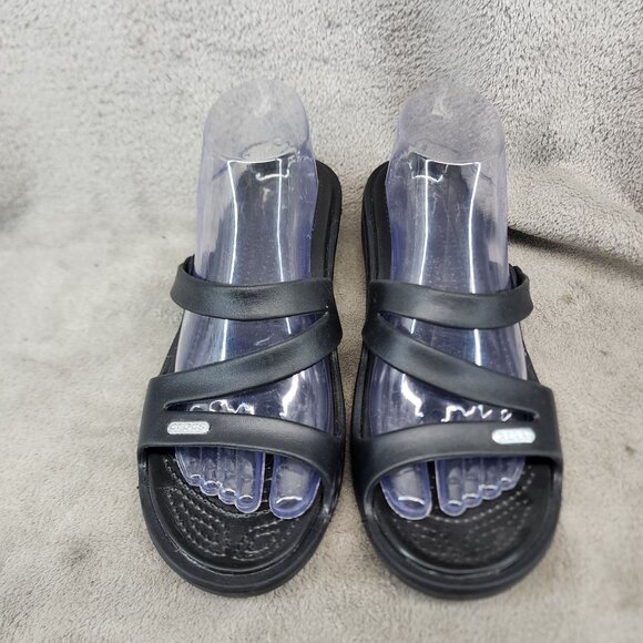 Crocs Shoes Womens Size 10 Black Synthetic Slip On Sandals - Picture 2 of 10